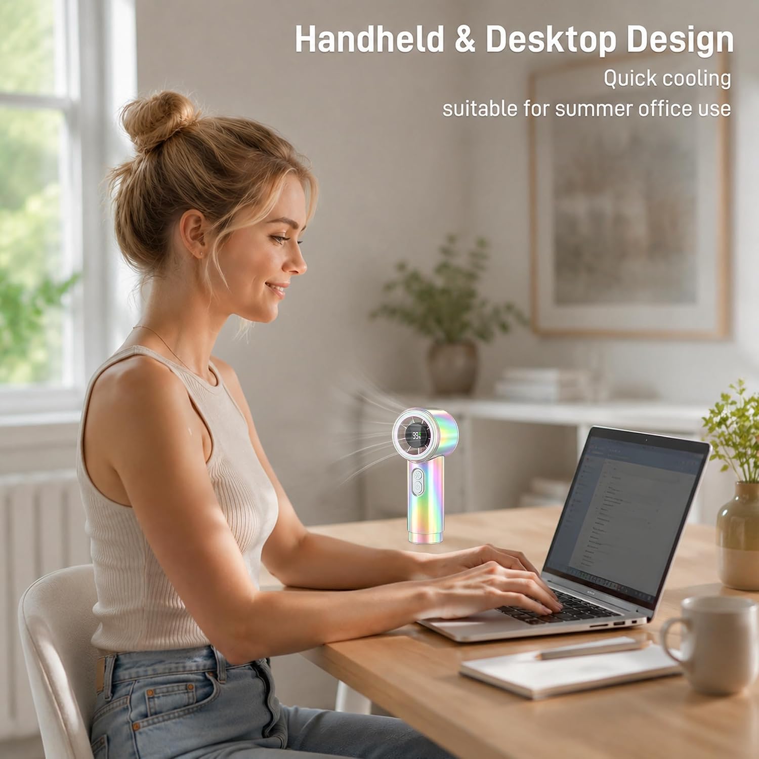 Handheld Fan, 12H Runtime Portable Rechargeable Personal Turbo Fan