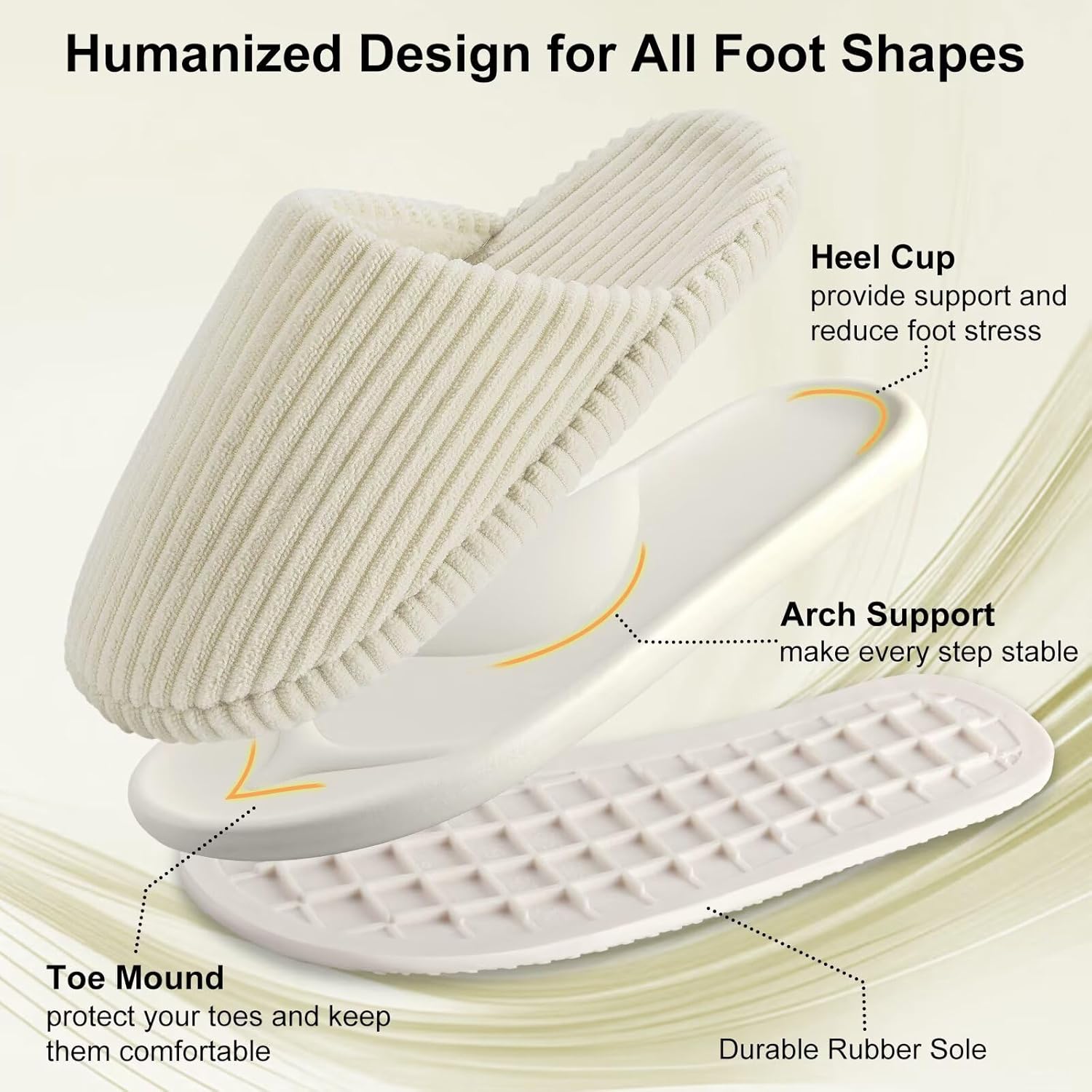 Women Arch Support Slippers – House Bedroom Slippers for Woman, Orthopedic Shoes for Plantar Fasciitis, Corduroy Closed Toe Ladies Slides Outdoor 5-10.5 - Image 4