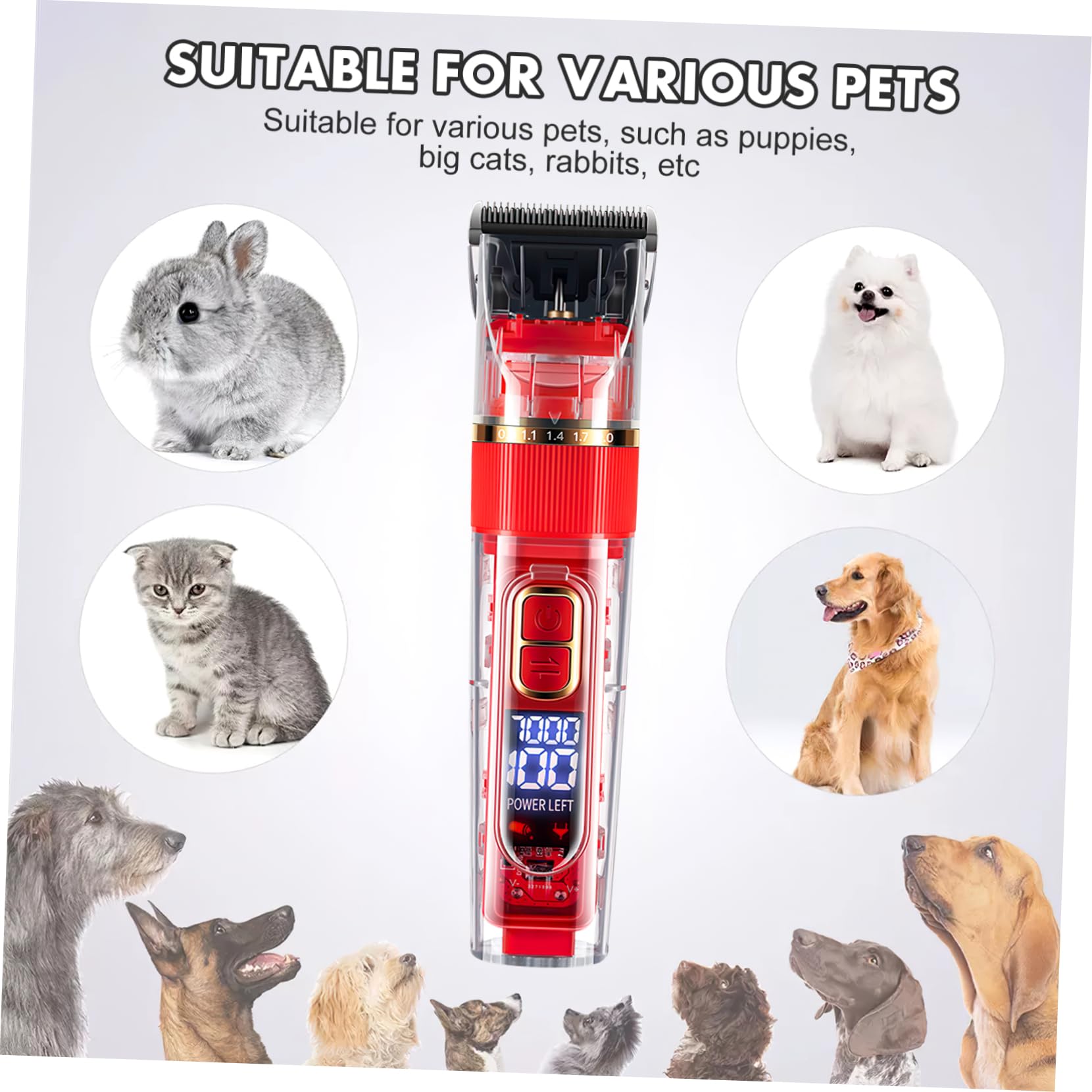 ifundom 1Set Rechargeable Cordless Dog Grooming Clipper Kit Low Noise Dog Hair Trimmer with LED Screen Washable Design Comprehensive Accessories for Dogs and Cats Pet Grooming Tool