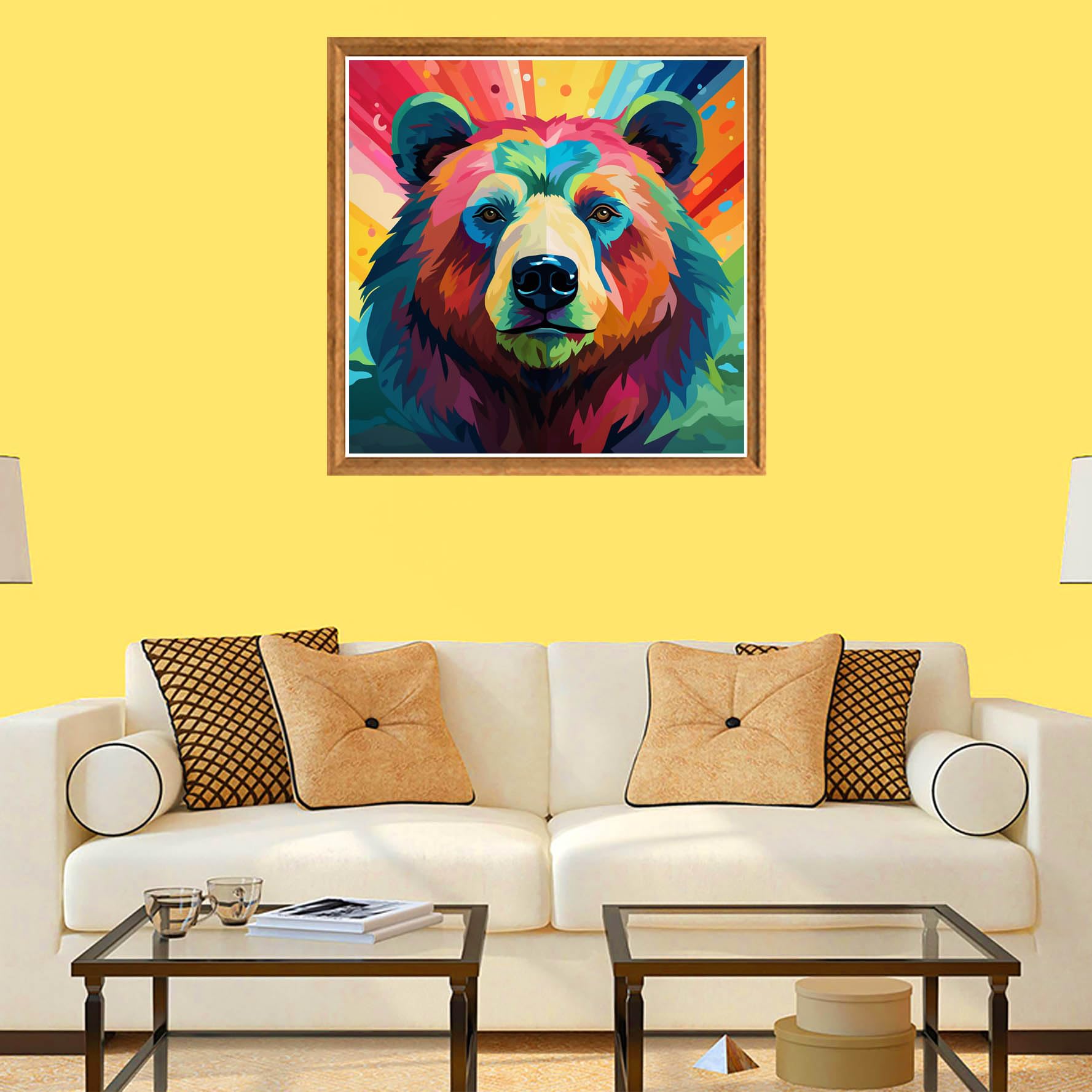 Bimkole Diamond Painting 5D: Kit Completo Orso Colorato 30x30cm Fai Da Te