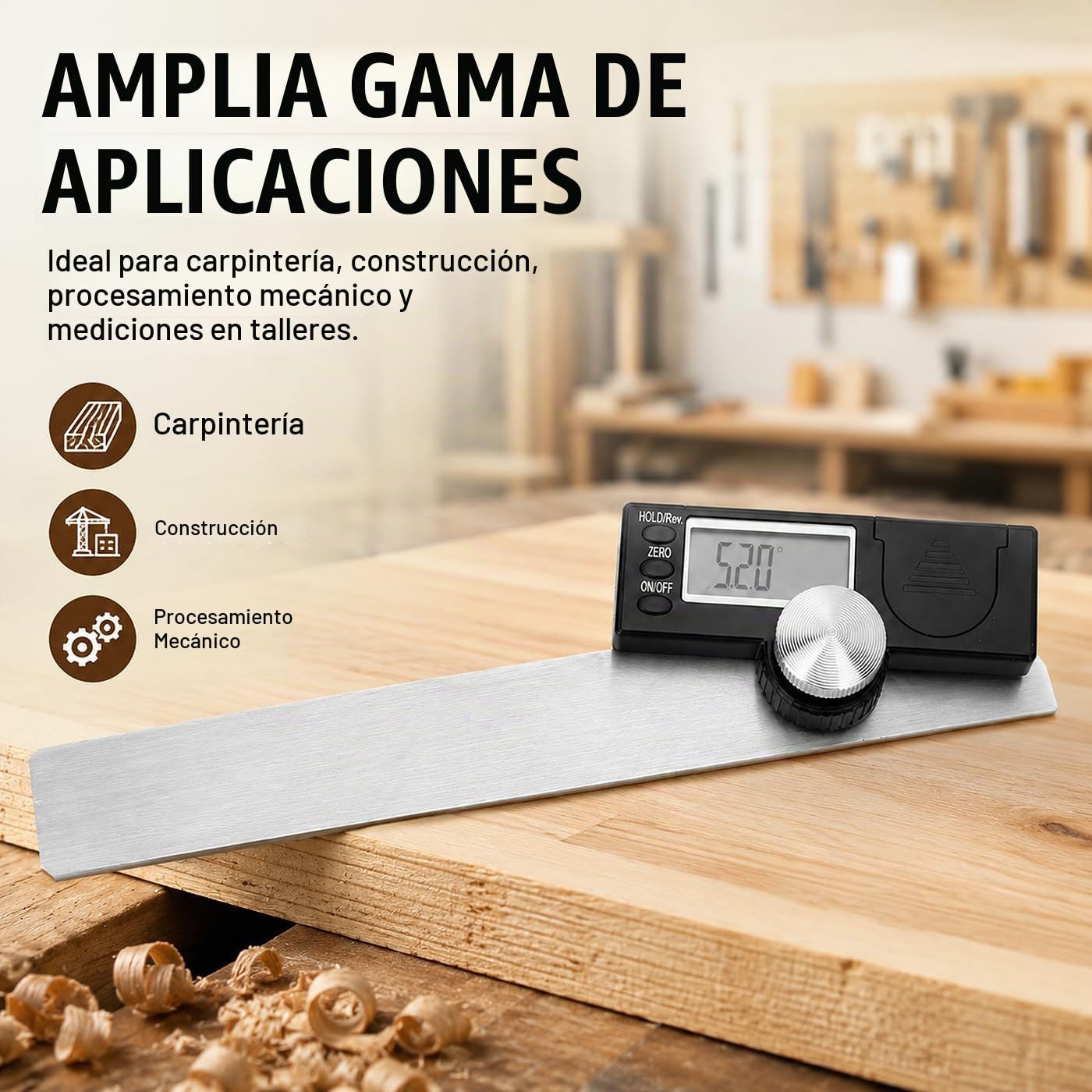 Goniómetro de Acero Inoxidable, 0-180 ° Buscador de Ángulo Electrónico de Alta Precisión Regla de Ángulo Lcd Digital 0.01 ° Trazado Rular, para La Medición de La Construcción de La Madera (120X150 mm)