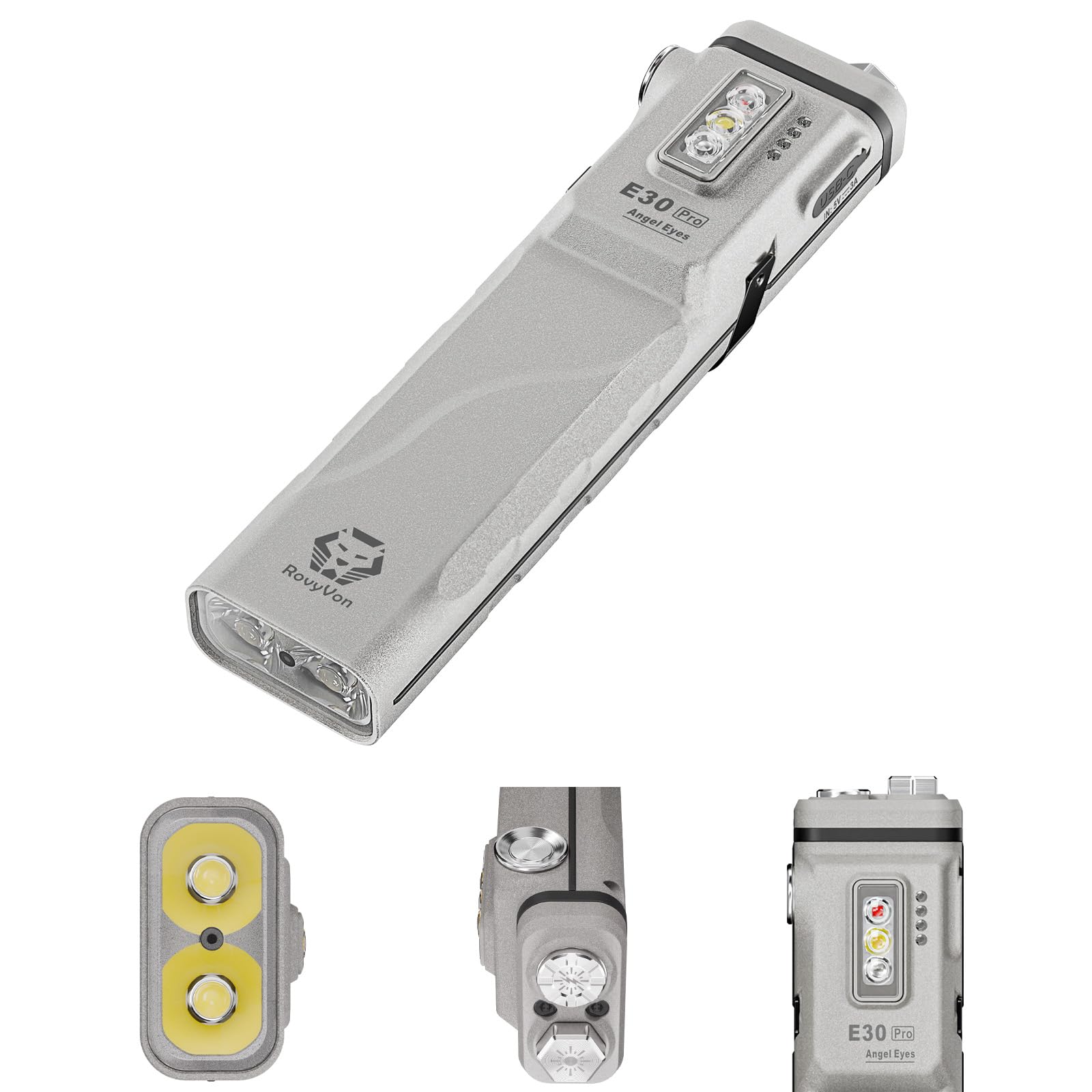 E30 Pro Marble USB-C Rechargeable EDC Flashlight, Max 3500 Lumens Flat Flashlight with Proximity Sensor, Combo Switch Versatile Pocket Light for Everyday Carry/Emergency(365nm+Red+White)