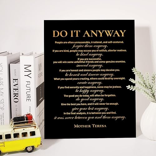 Miniatura 4 de Inspirational Gold Foil Canvas Wall Art Positive Do It Anyway Mother Teresa Quote Print Framed Canvas Painting Artwork Home Decor Gifts 12x15 Inch