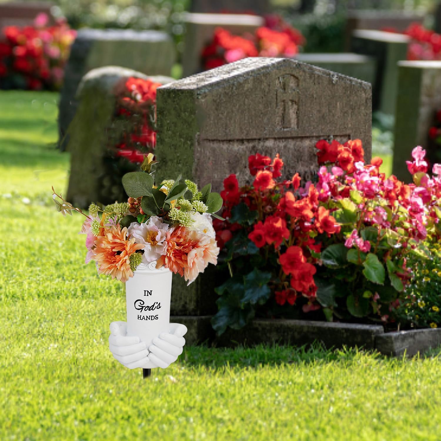 Hand Held Cemetery Vases with Spikes for Garden Decorations, Waterproof Grave Decorations for Cemetery, Memorial Grave Vase Sympathy Gifts for Loss of Loved One