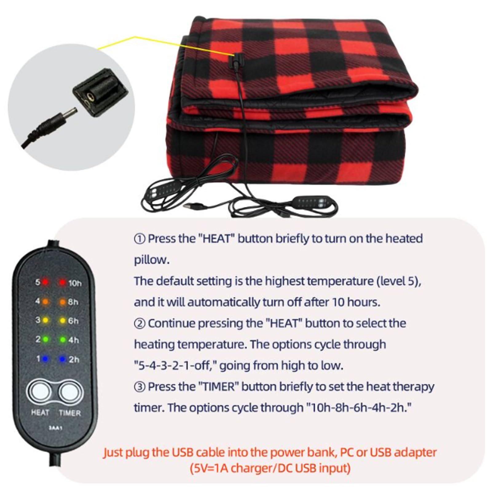 Manta Electrica Grande 190x140cm Lavable, Manta Eléctrica Sin Cables con Control Digital 5 Niveles De Calor Temporizador 2-10 Horas Felpa Suave para Hogar, Oficina, Coche Y Camping (Red)