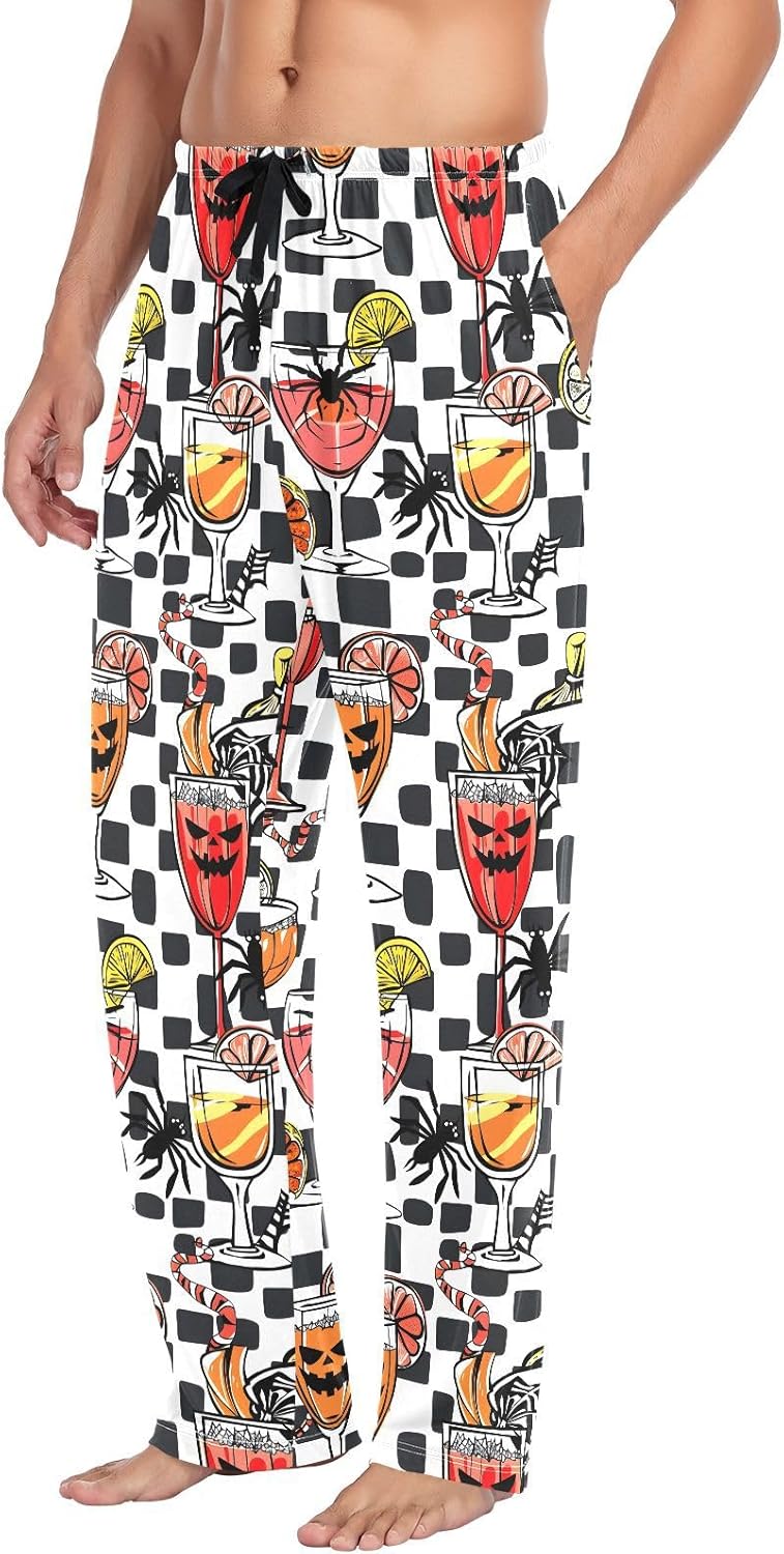 ALAZA Halloween Juice Checkered Men's Pajama Pants Men Cotton Pajama Bottoms with Pockets, S
