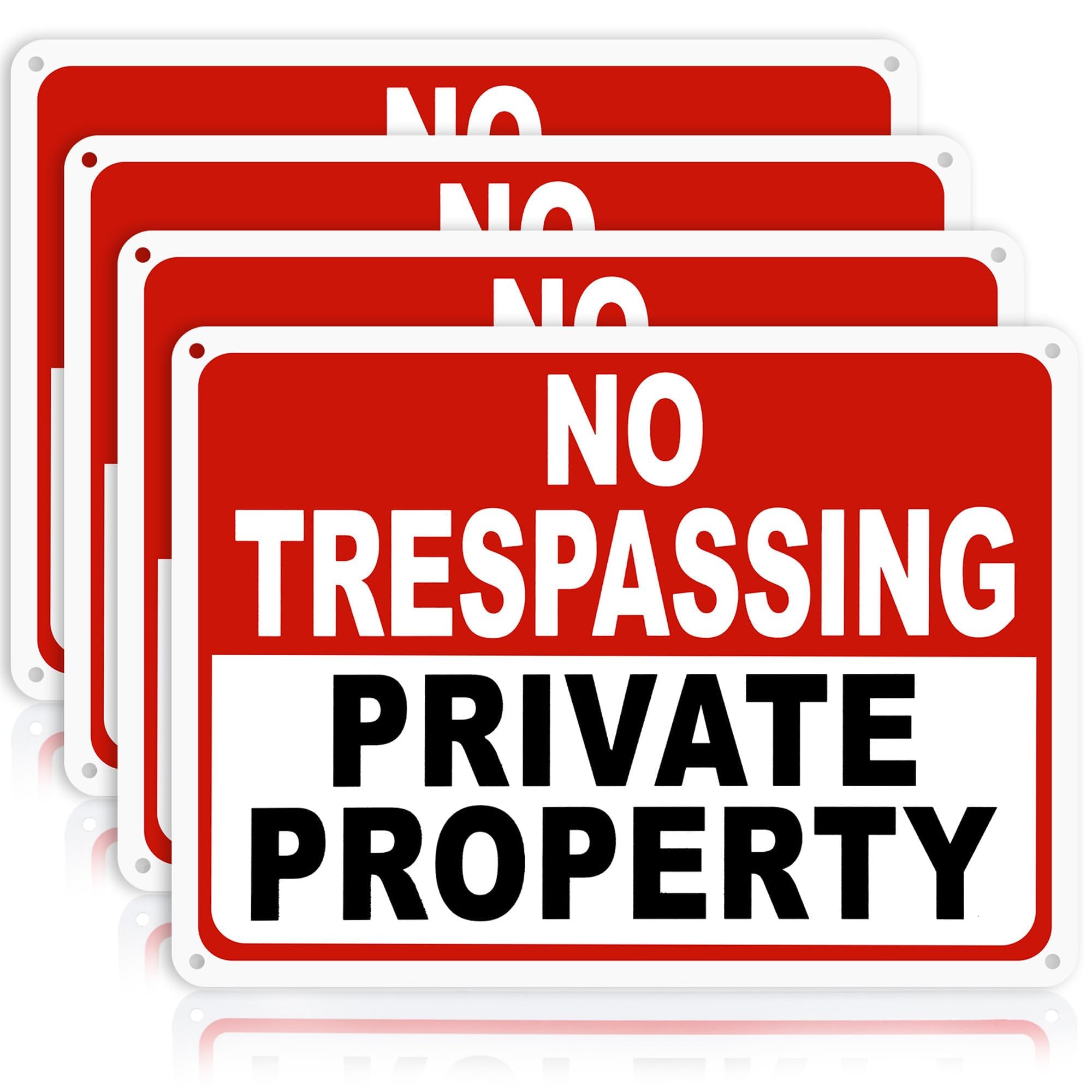 No Trespassing Signs Private Property 4 Pack 8" x 12" Inch Reflective Aluminum Yard Security Signs, Heavy Duty Rust Free Outdoor Warning Sign for Fence, Driveway, Gate & Perimeter