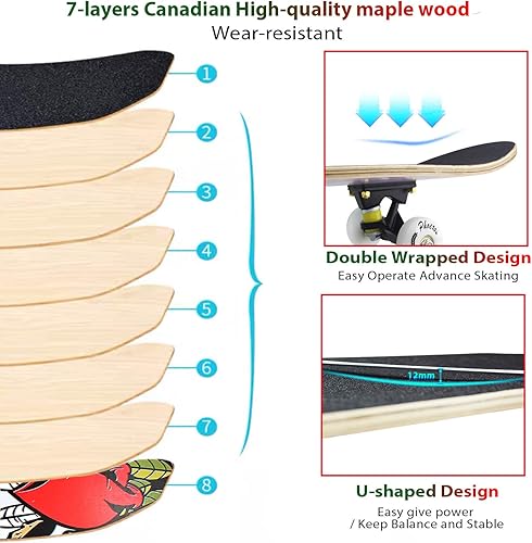 Miniatura 3 de Easy_Way Complete Skateboards- Standard Skateboards for Beginners Kids Boys Girls Teenager- 31''x 8''Canadian Maple Cruiser Pro Skate Board,
