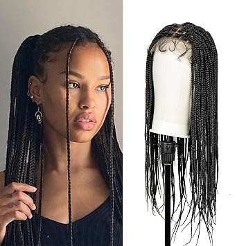 Braided Wigs for Black Women Synthetic Full Lace Front Wigs Square Knotless Box Braided Wigs Lightweight Cornrow Braid Braiding Hair Wigs 1B Color