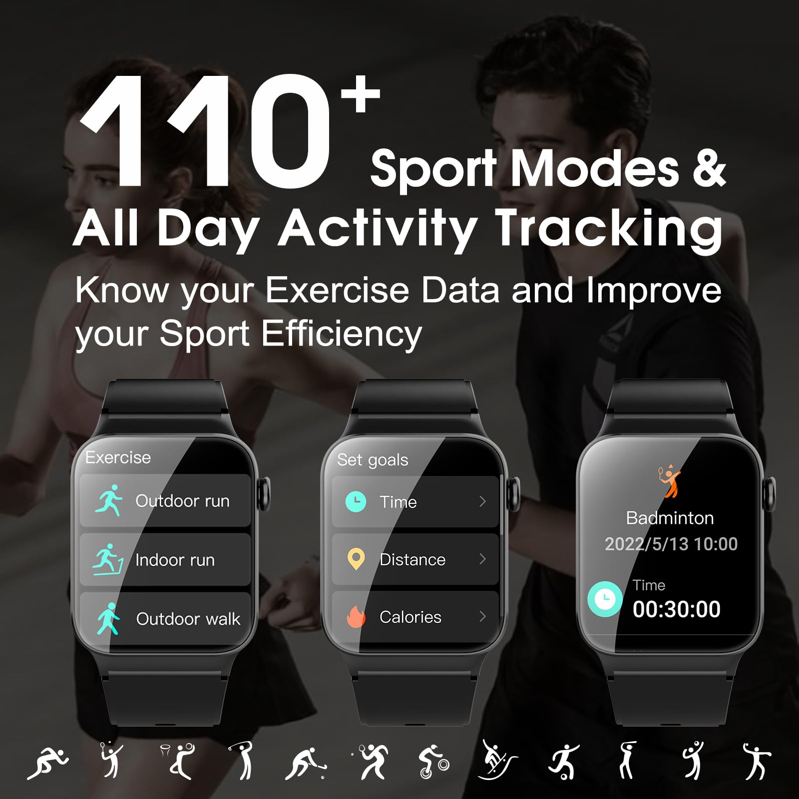 STECEi Smartwatch Uomo Donna Rispondi/Effettua Chiamate, 1.85" Orologio Smartwatch con 113 Sportivo, Impermeabil IP68 Sportivo Watch con Contapassi/Sonno/Cardiofrequenzimetro, Nero