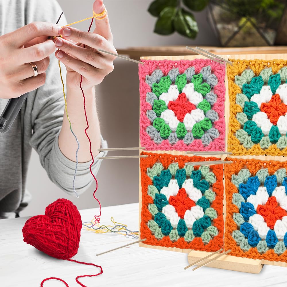 Blocco di Blocco per Granny Square 30x30 cm Tappetino Lavorare a Maglia in Legno con 30 Perni in Acciaio Inox Blocchetto Quadrato in Legno per Piccole Parti a Maglia o Uncinetto