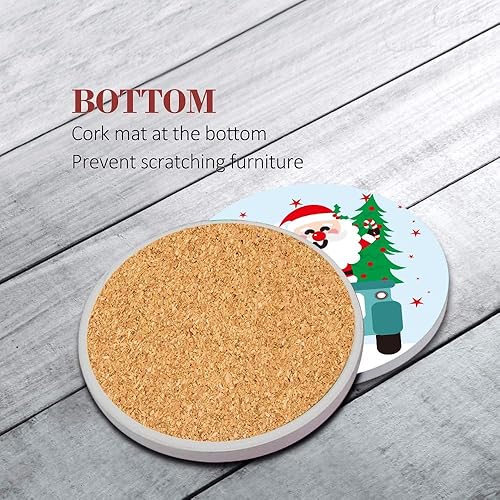 Miniatura 3 de Britimes Juego de 6 posavasos para automóvil, árbol de Papá Noel, absorbente de piedra, con base de corcho y soporte de metal, regalo para