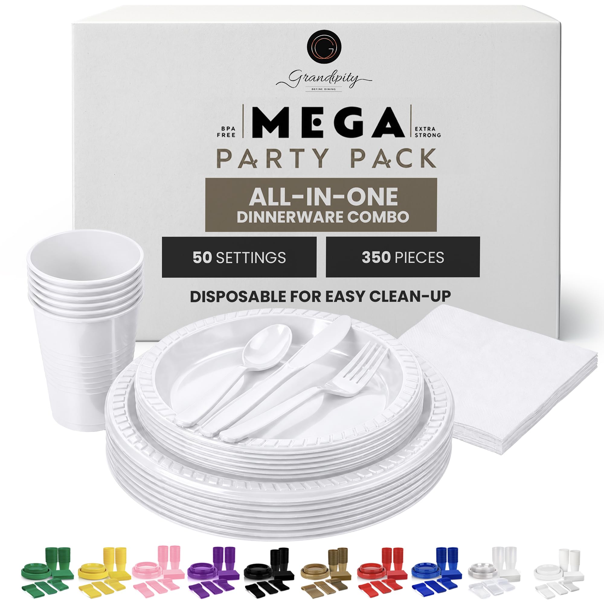Grandipity Disposable Plastic Dinnerware Sets for Parties (350 pcs)