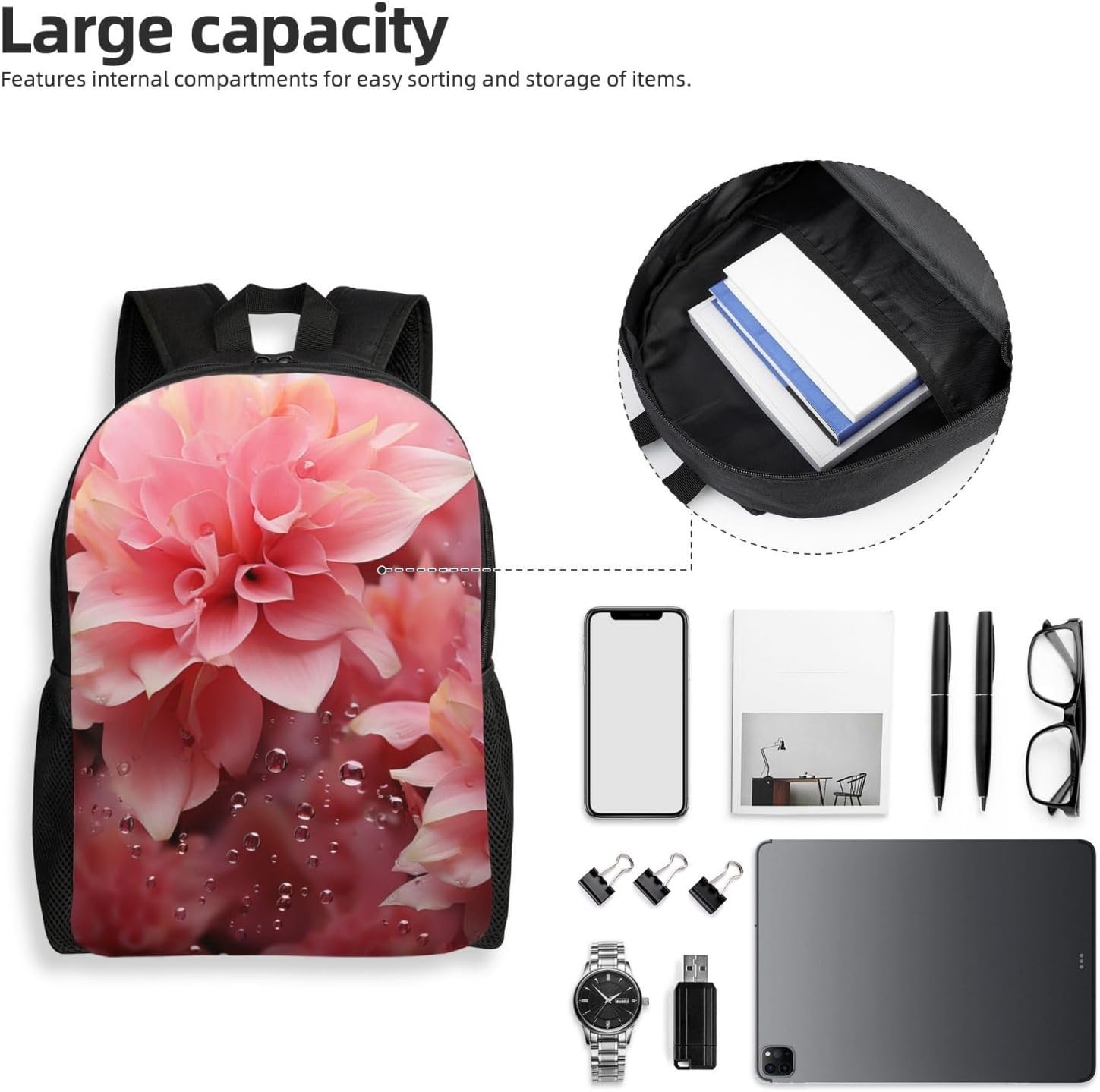 Travel Backpack Petals Flower Carry on Backpack Lightweight Business 16inches Laptop Backpack for Men Women