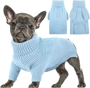 Queenmore Dog Sweater, Puppy Sweater for Small Dogs,Warm Winter Fall Dog Sweaters for Dog Girls Boys, Solid Turtleneck Knit Sweater for Large Medium Dogs,Long Sleeves Christmas Dog Sweater Blue,M
