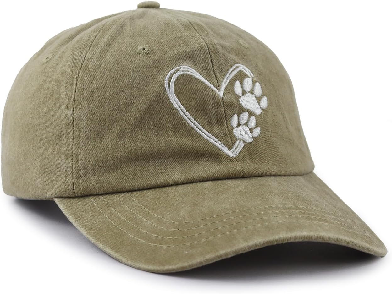 Dog Paw Print with Love Heart Hat for Women Men, Adjustable Embroidered Cotton Dog Lovers Baseball Cap - Image 3