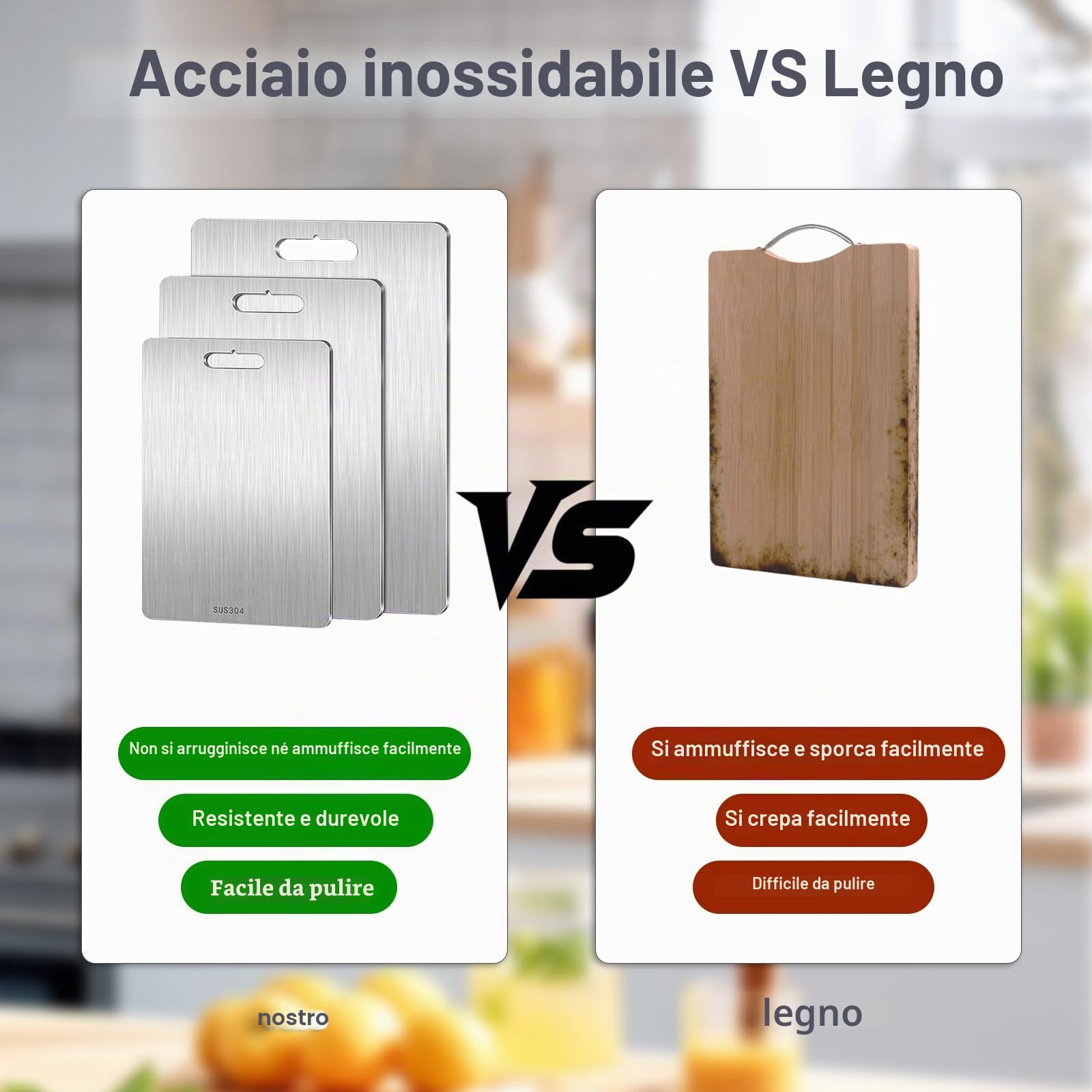 Tagliere Acciaio Inox Alimentare 304,Taglieri a Doppia Faccia Antibatterici | Set 3 Pezzi Tagliere Cucina Lavabile in Lavastoviglie,per Carne, Frutta, Verdura, Impasto (39x28+29x20+25x15cm)