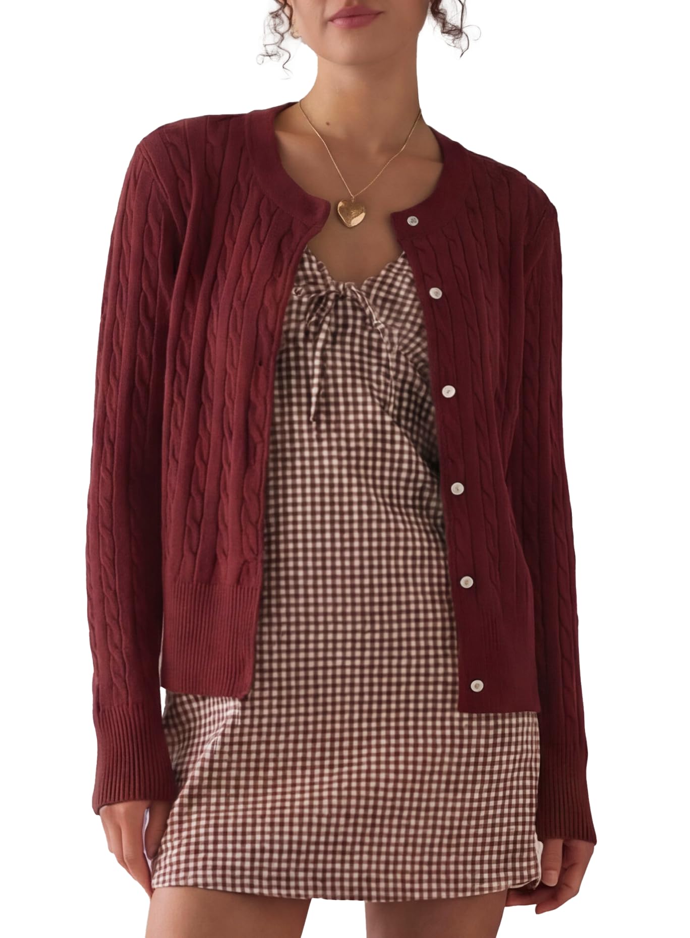 Womens Cable Knit Cardigan Sweater-image-38