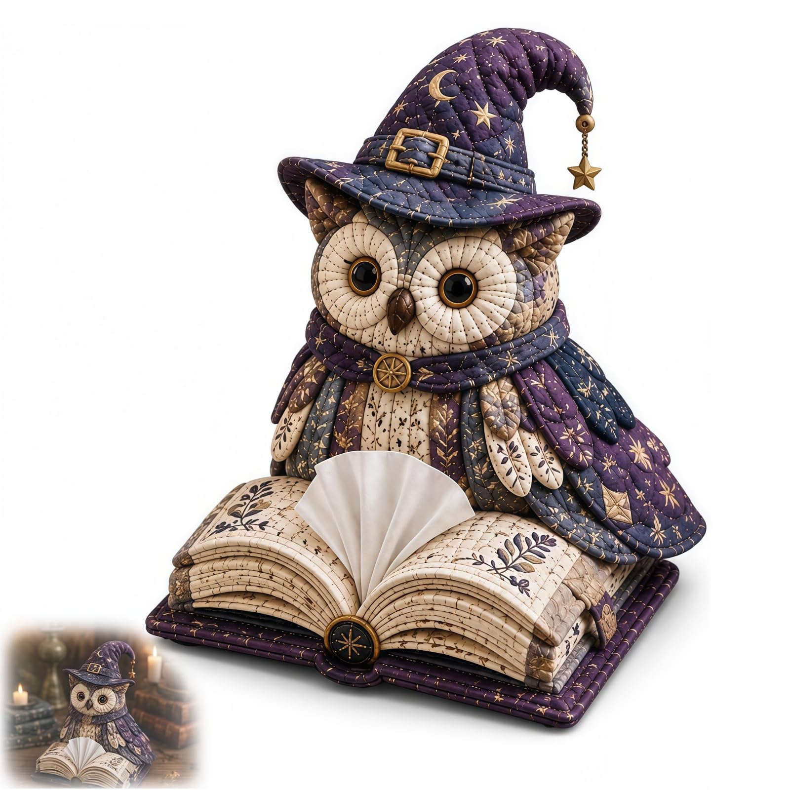 APOMNG Wise Owl Quilted Tissue Box DIY Sewing Kit Cute Patchwork Fabric Holder Cover Handmade Craft for Adults Creative Home Decor Gift,L