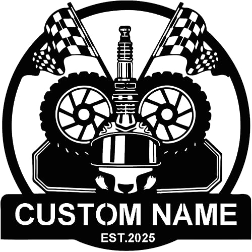 Miniatura 11 de Letrero de metal personalizado con bandera de carreras a cuadros, arte de pared de metal personalizado, letrero de nombre con monograma de bandera a