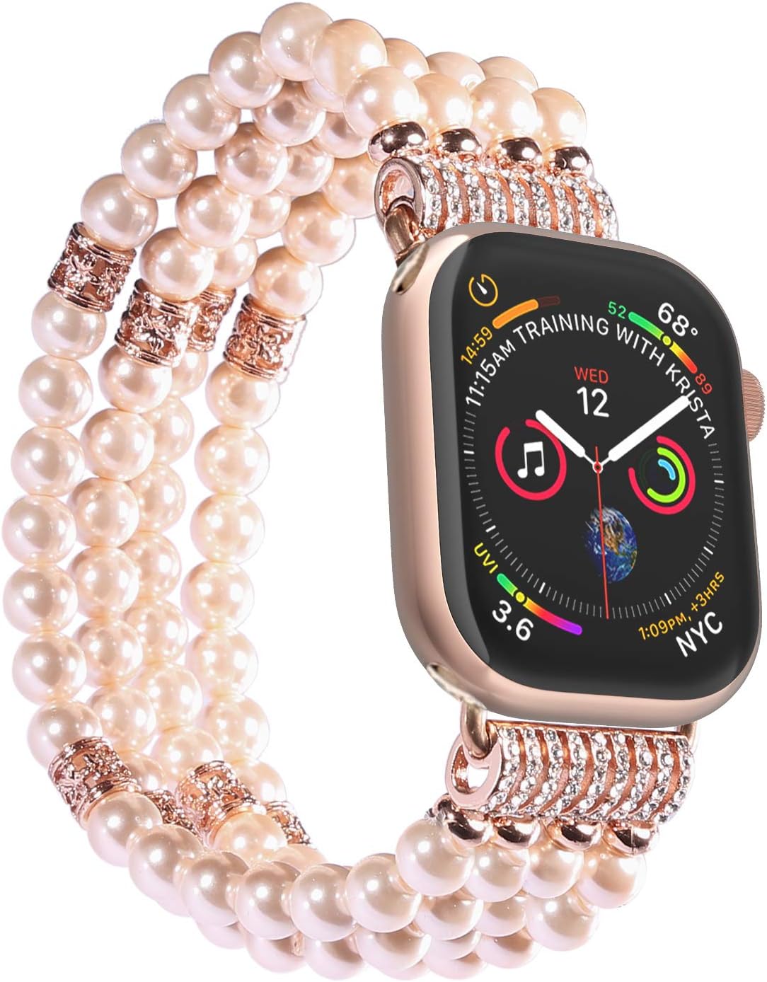 IMYMAX Replacement for Apple Watch Band 38mm/40mm Handmade Beaded Elastic Stretch Faux Pearl Bracelet Replacement iWatch Strap/Wristband for iWatch Series 5/4/3/2/1 - Pink for Women Girl