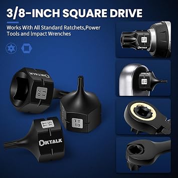 3/8 Drive Stubby Torx Bit Socket Set, 13PCS Impact Torx Socket Set, TT10 to TT70, Anti-Roll Design S2 Steel for Impact Use
