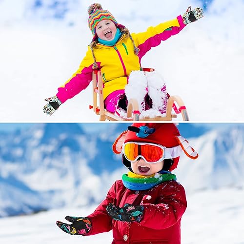 Miniatura 5 de SATINIOR 2 pares de guantes de nieve impermeables para niños y niñas, resistentes al viento, guantes de esquí cálidos para clima frío