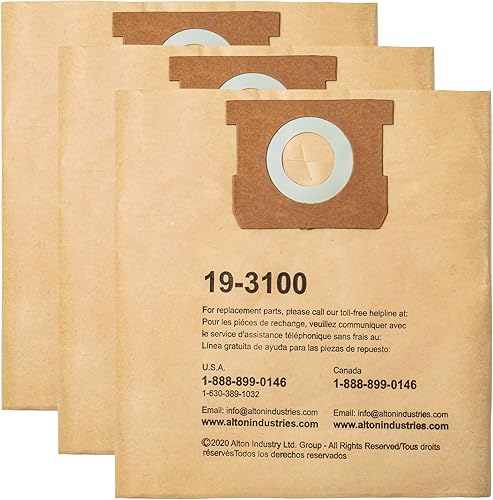 Paquete de 3 bolsas de filtro STANLEY 19-3100, para aspiradora húmedaseca de 5-8 galones, compatible con STANLEY SL18115 SL18115P SL18116 SL18116P