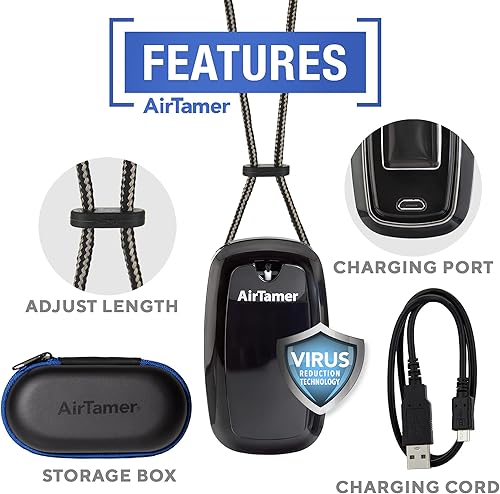 Miniatura 9 de AirTamer Generador de iones negativos de aire recargable y portátil avanzado A315W  Rendimiento probado, blanco con estuche de viaje de cuero negro