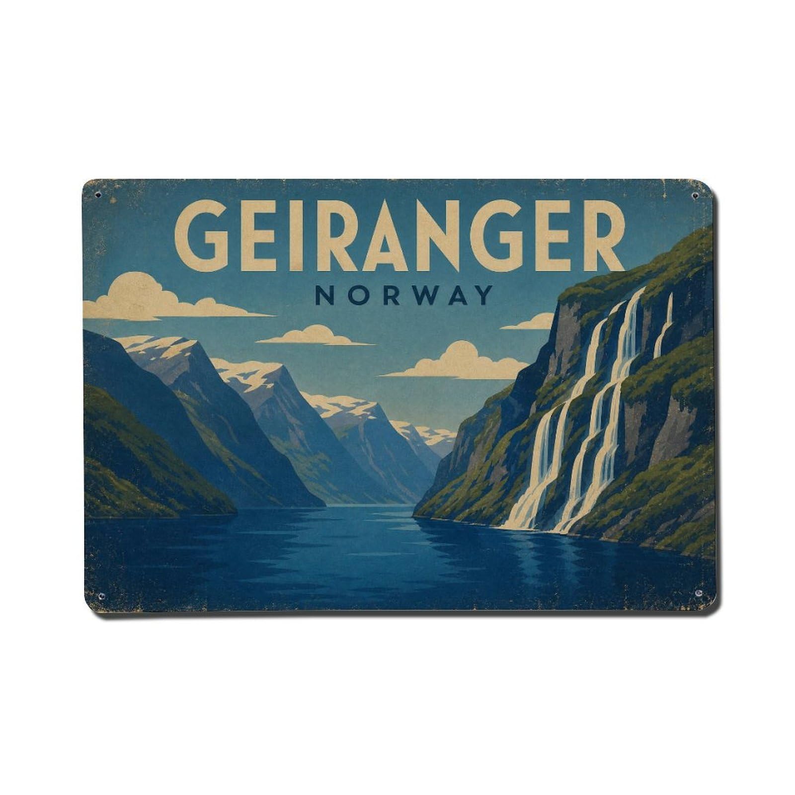 Vintage Travel Norway Geiranger Metal Tin Sign