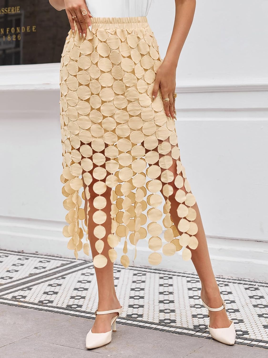 Cicy Bell Womens Hollow Out Maxi Skirts Summer High Waisted Boho Fringe Hem Skirt Beach Vacation Outfits - Image 3