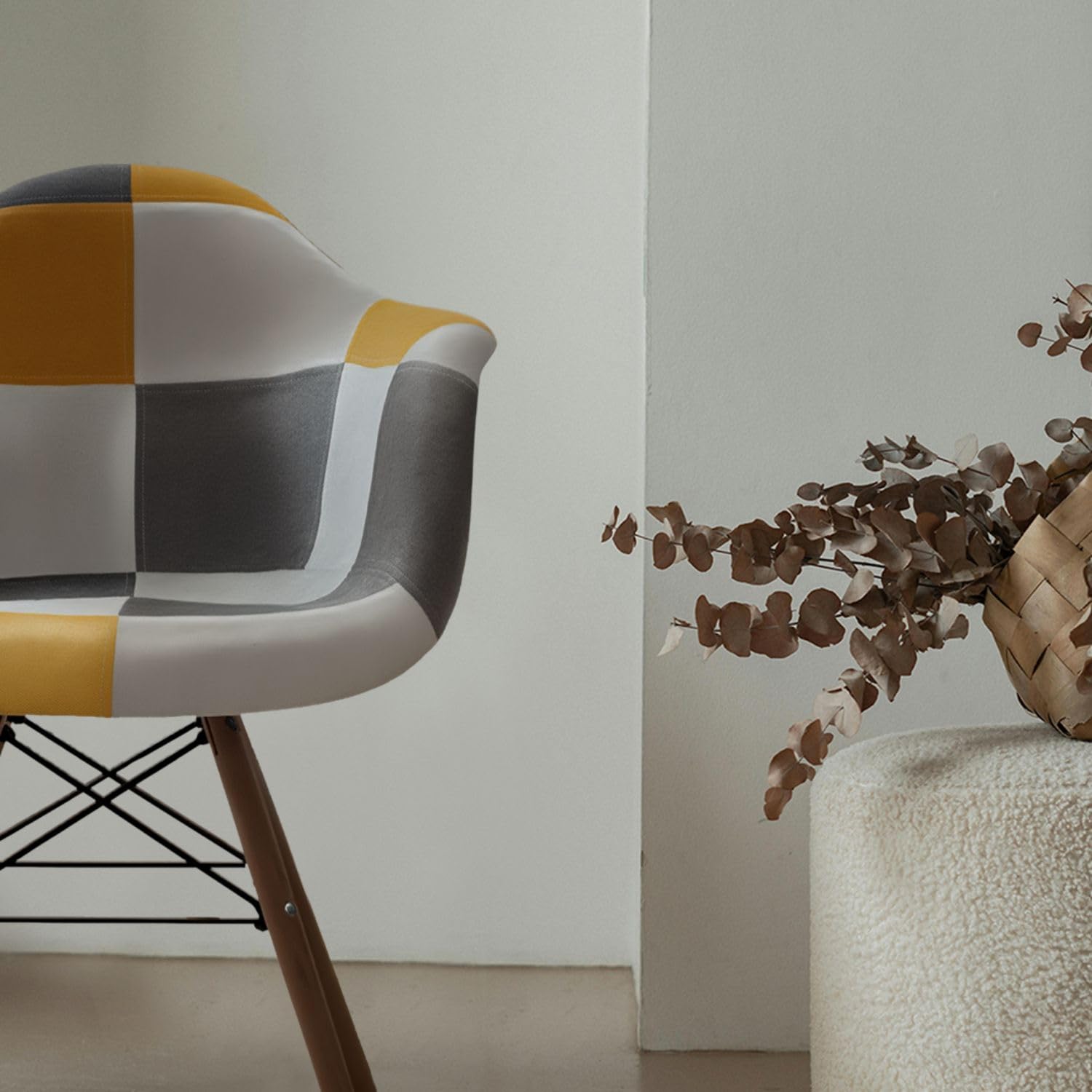 Sedia in Legno di Faggio e PP in Stile Patchwork Cucita a Mano