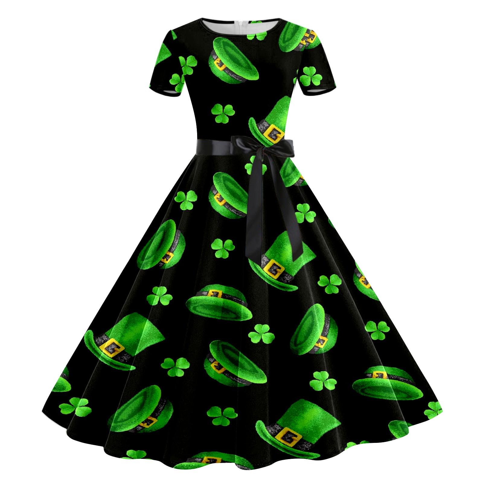 Womens St Patricks Day Fancy Dress Leprechaun Costumes Ireland Irish Shamrock Print Dress Saint Patricks Day Green Irish Outfits Gown Cocktail Green Sleeveless Paddy's Fancy Dres Party