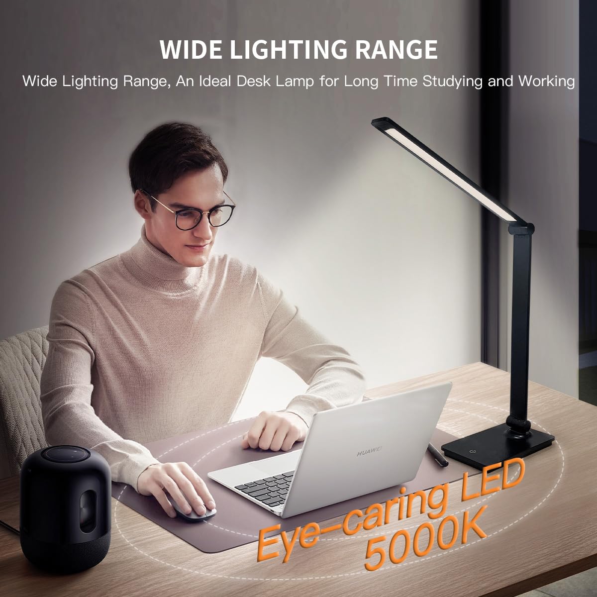 LUJOLUMIN - Lámpara de escritorio, lámpara de lectura regulable, CRI>90, 700 lúmenes, 3 niveles de brillo, control táctil, lámpara LED plegable LED para niños, trabajo, oficina, estudio 3