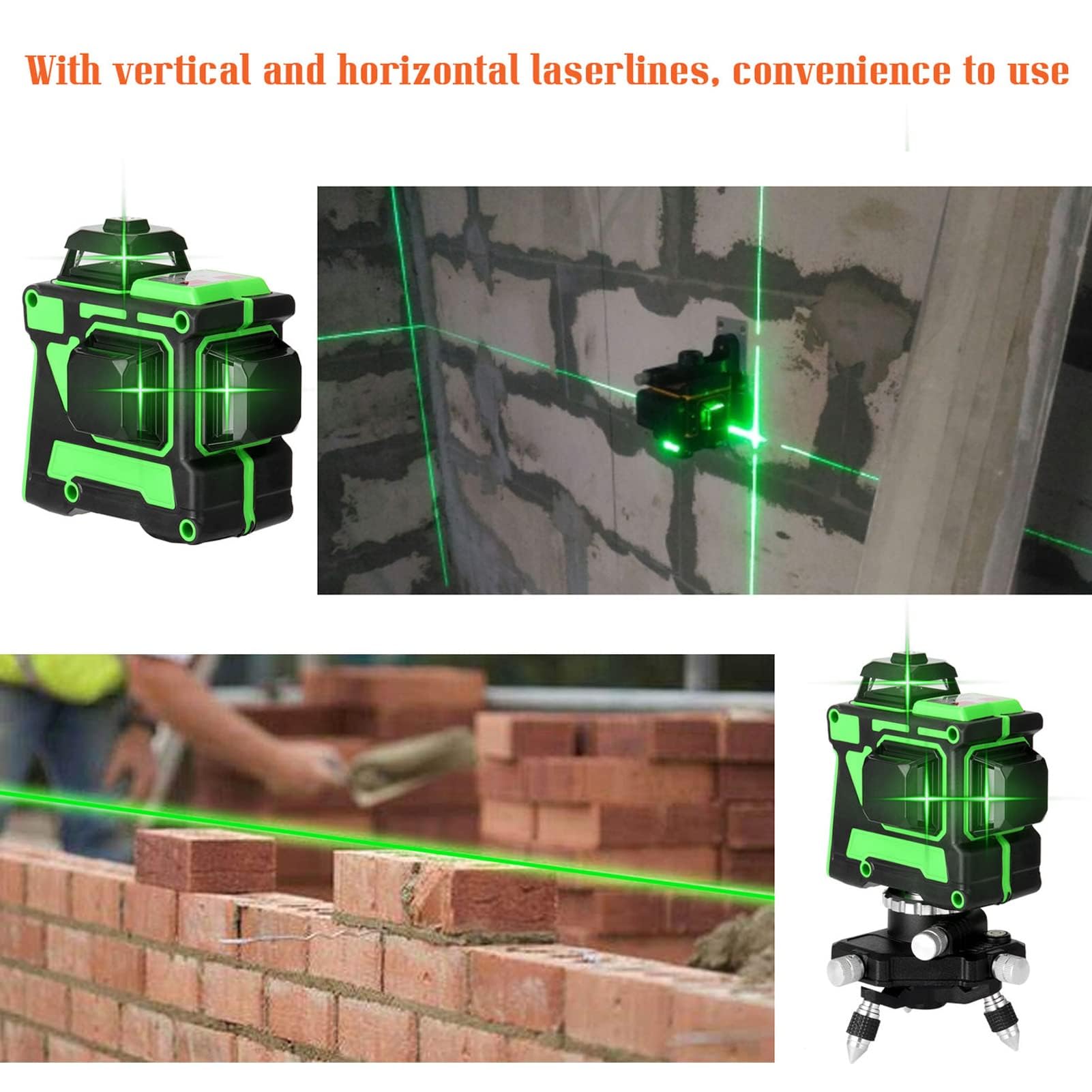 Livella Laser Autolivellante 12 Linee, Geevorks 3 X 360 °Livello Laser Autolivellante Verde, 1 x Batterie, Autolivellante, Supporto rotante, Telecomando, Base Magnetica