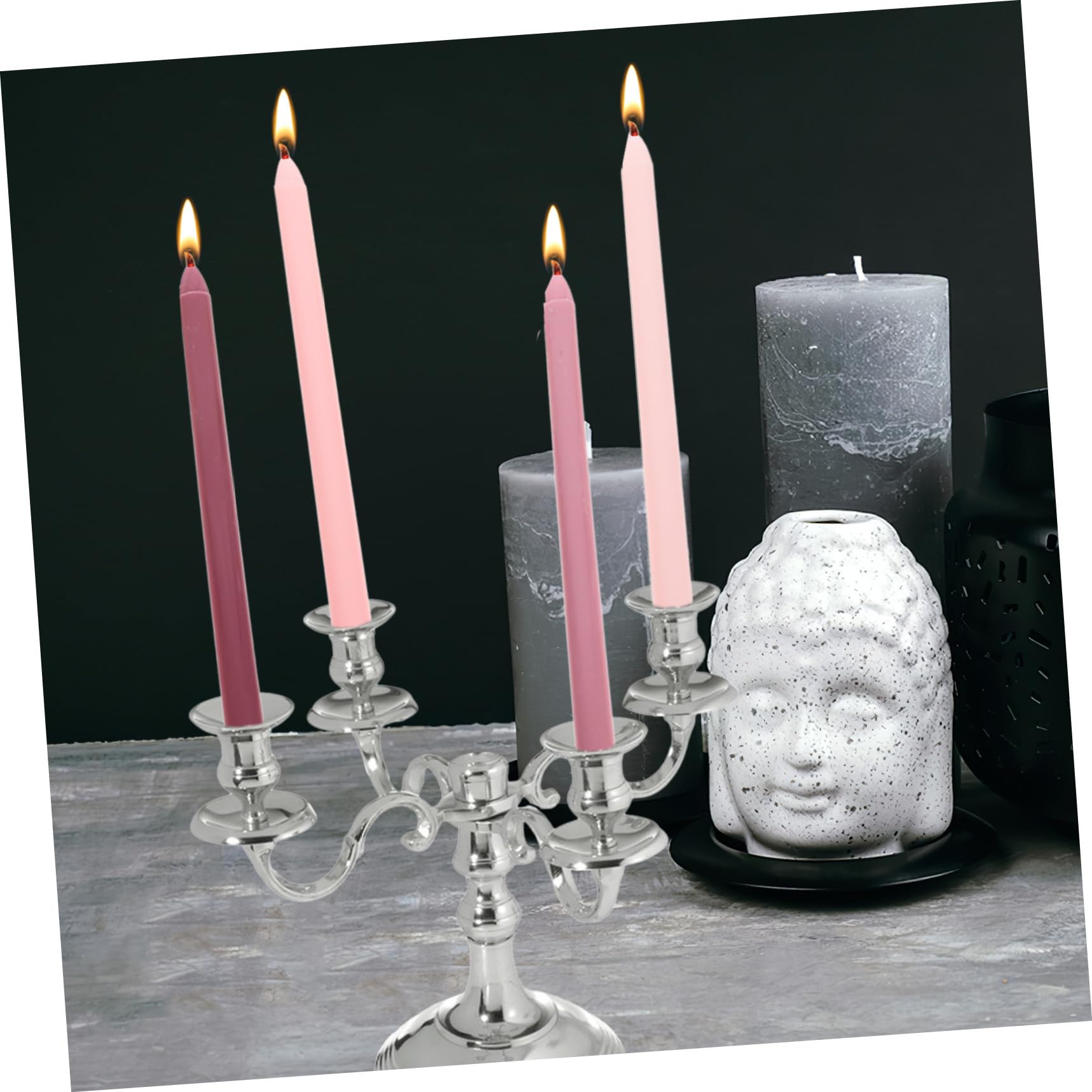DOITOOL Nordische Duftkerzen 4 Stück Langstabkerzen Geruchlos Rauchfrei Rosa Verlauf Romantische Stimmungskerzen für Dinner und Dekor