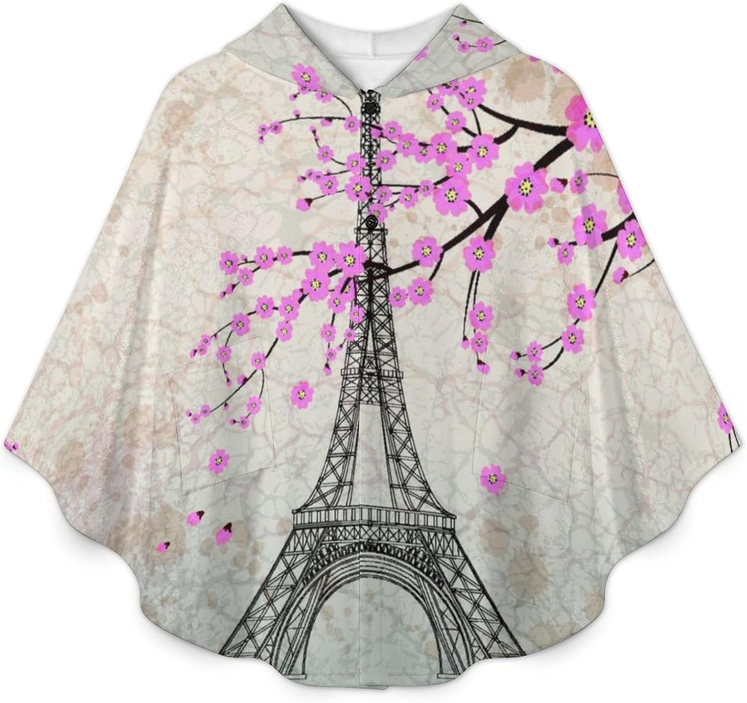 Pairs Eiffel Tower Wearable Blanket with Hooded Flannel Blankets Cape with Pocket
