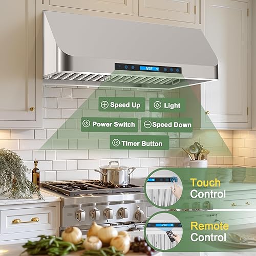 Miniatura 3 de Campana extractora debajo del gabinete de 30 pulgadas, ventilación de acero inoxidable de 600 CFM con filtros permanentes, control remoto táctil y 2