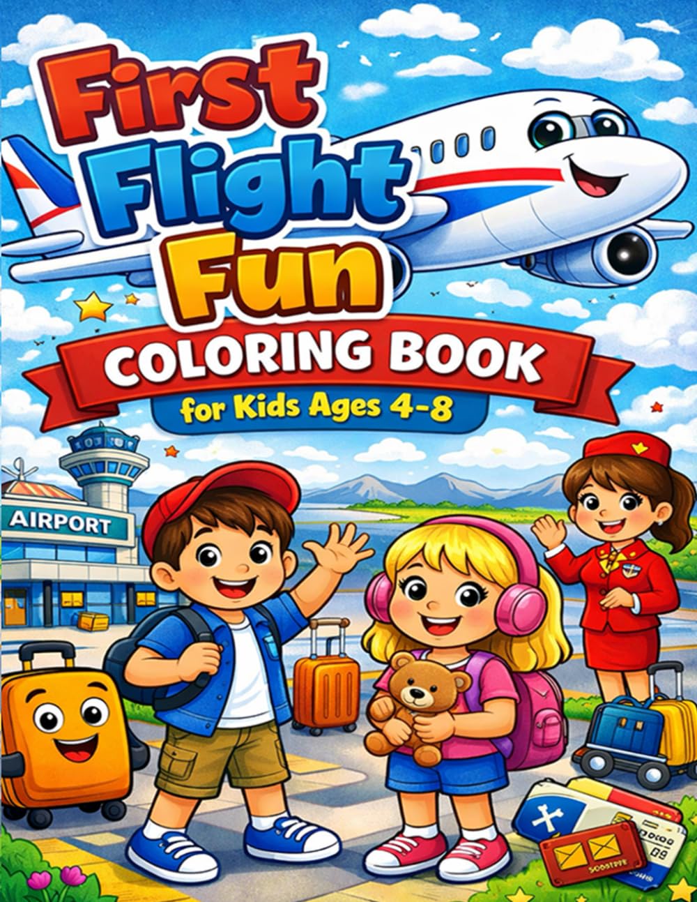 First Flight Fun Coloring Book for Kids Ages 4-8: Fun Airport and Airplane Coloring Pages to Prepare Children for Travel and Their First Airplane Ride
