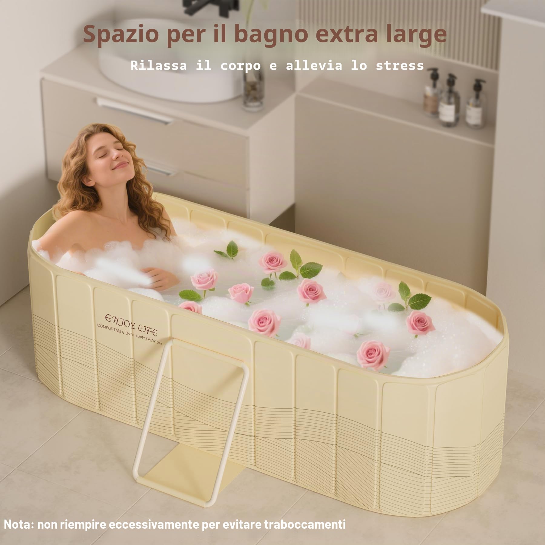 NArra Vasca da bagno pieghevole portatile per adulti, 2 in 1 Vasca da bagno calda e Vasca da bagno con ghiaccio, 150 x 55 x 53 cm Grandi dimensioni Vasche da bagno autoportanti per immersione