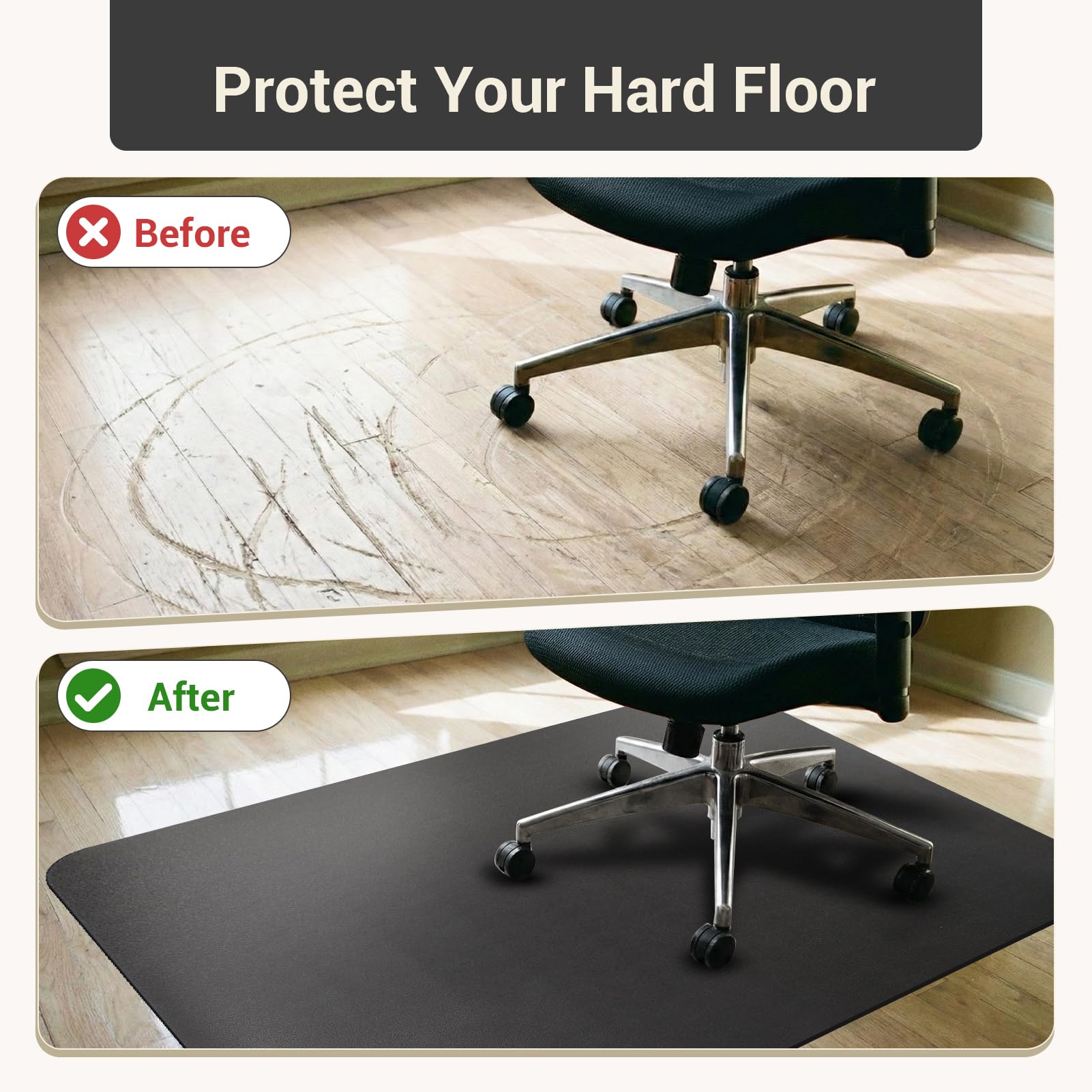 Office Chair Mat for Hardwood and Tile Floor, Black, Anti-Slip