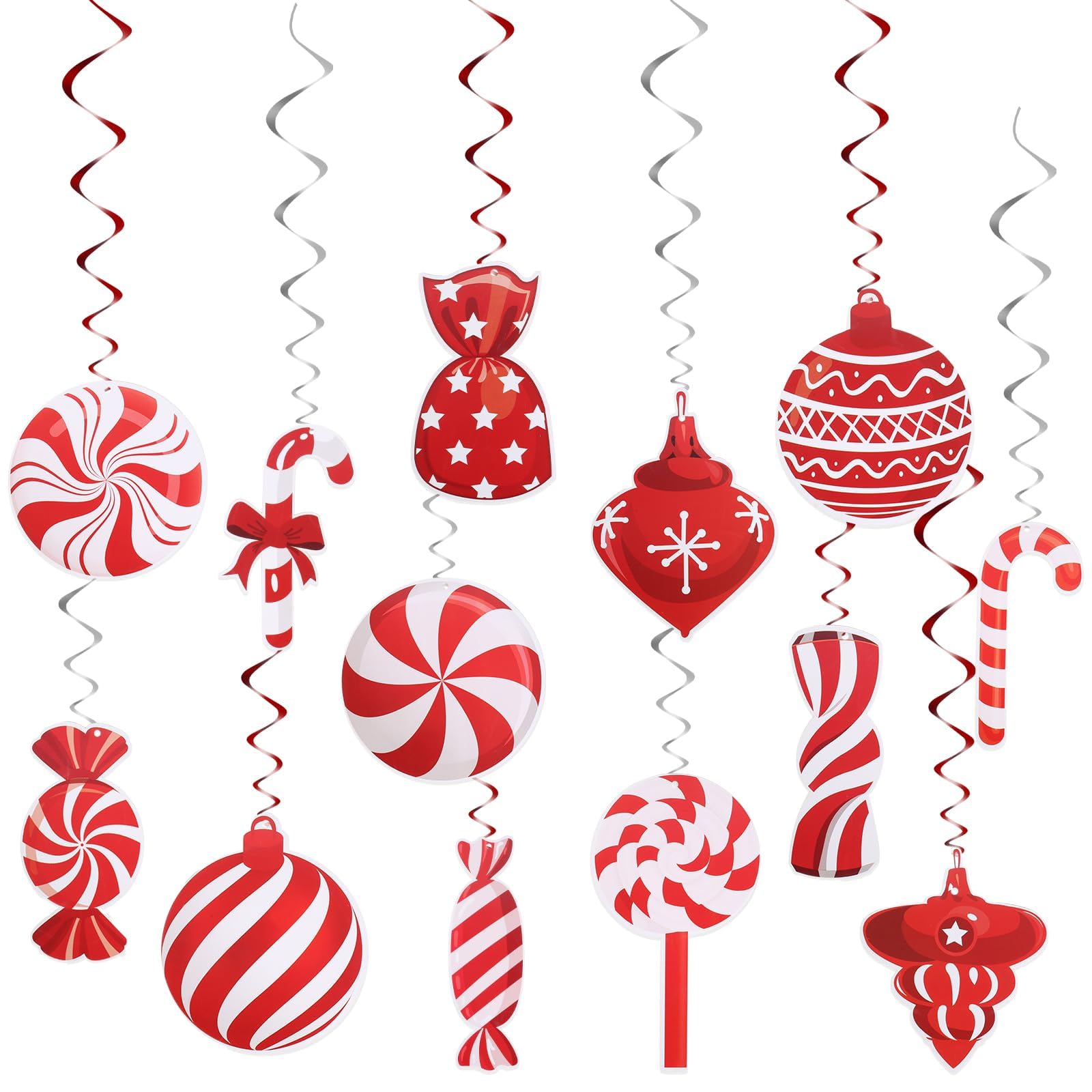 YUDAEE 26Pcs Christmas Hanging Swirl Decorations - Xmas Tree Ceiling Decor for Holiday Party, Red