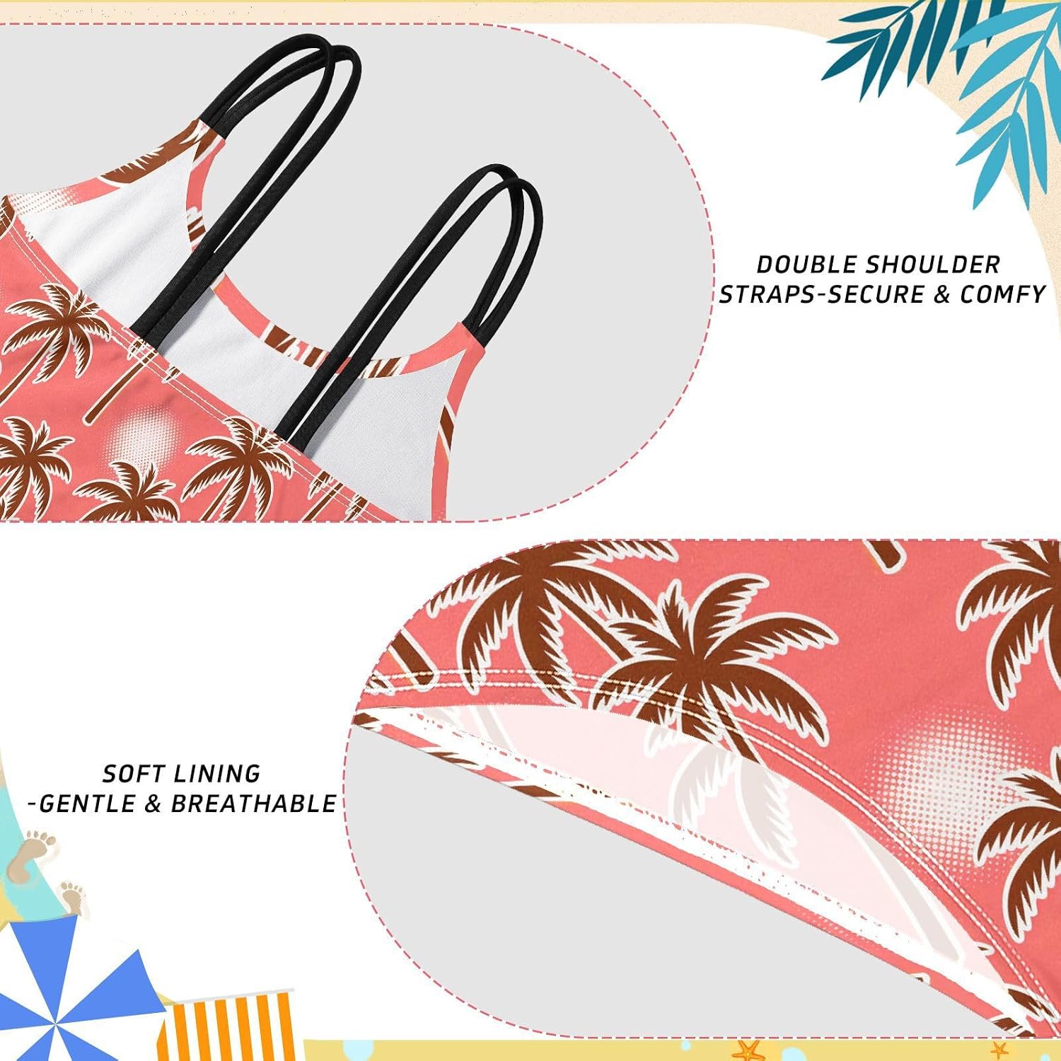 Girls Two Piece Swimsuits Tropical Palm Coral Bikini Set Swimwear Kids Bathing Suit for Girls 5-12 Years