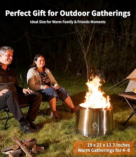Miniatura 6 de Fogata sin humo de 21 pulgadas, para patio al aire libre y patio trasero, combustión secundaria de doble flujo de aire, hoguera de acero inoxidable