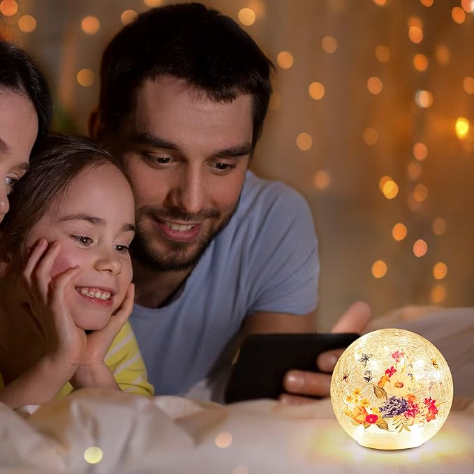 BERSCAH Glass Ball Light Crackle LED Night Light Flowers Pattern Globe Glass Table Lamp, Orb Cardinal Night Light for Outdoor Decorations Pathway Patio Yard Lawn Bedroom - 1 Pack photo 3