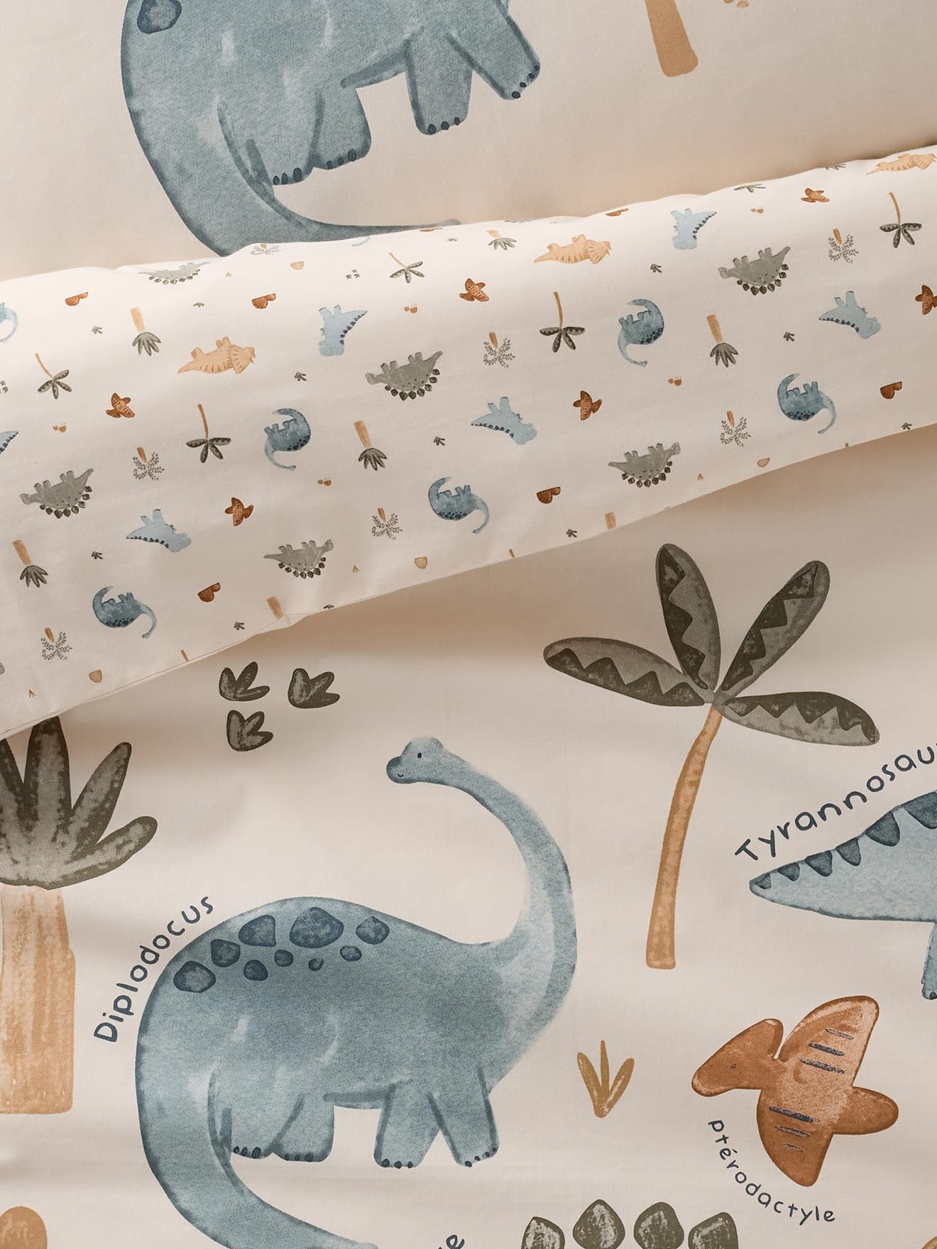 VERTBAUDET Parure Housse de Couette bébé et taie d'oreiller MINISAURUS écru 80X120 40X60