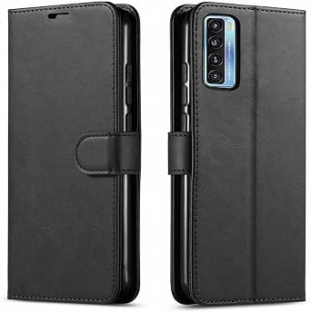 STARSHOP Compatible with TCL 20S Phone Case Cover, with [Tempered Glass Screen Protector Included] Premium Leather Wallet Shockproof Kickstand Card Slots Magnet Closure - Black