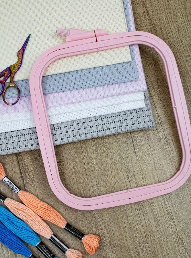 Miniatura 6 de Nurge Aro de bordado cuadrado de plástico rosa pequeño (No 2), aros de punto de cruz, aro de aguja de perforación, costura de manualidades, aros de