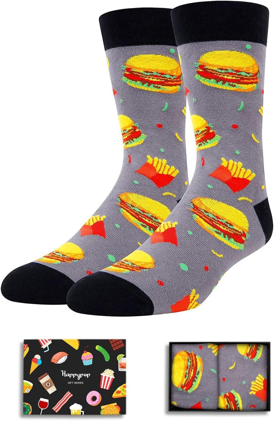 HAPPYPOP Funny Socks for Men - Donut Burger Gifts, Pickle Taco Socks for Teen Boys