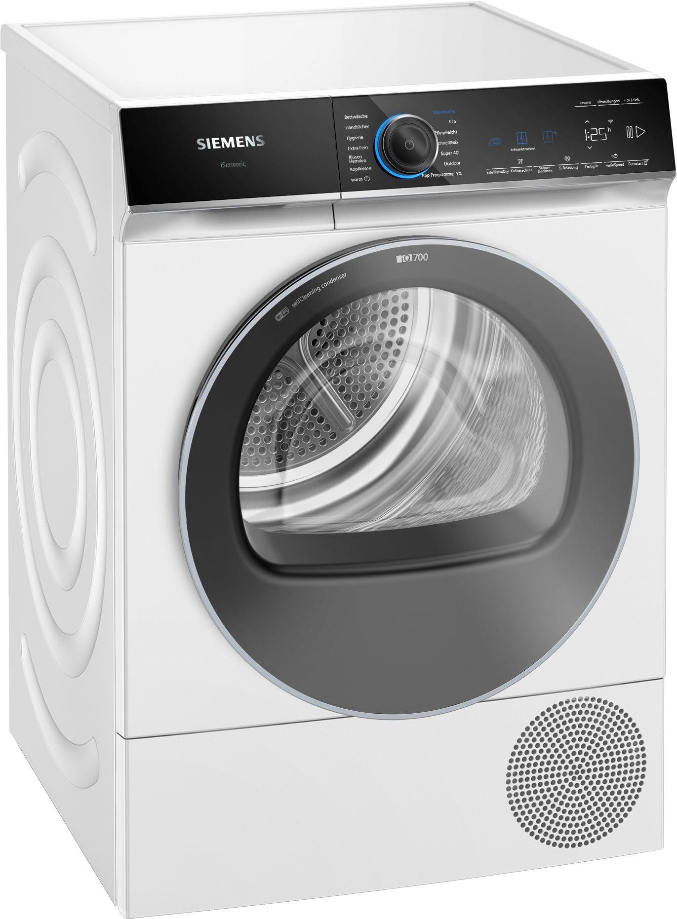 Siemens iQ700 Smarter Wärmepumpentrockner 9 kg extrem leise WQ46B2D41 | Extrem leise, varioSpeed, halbe Beladung, Knitterschutz, autoDry, Home Connect, selbstreinigender Kondensator